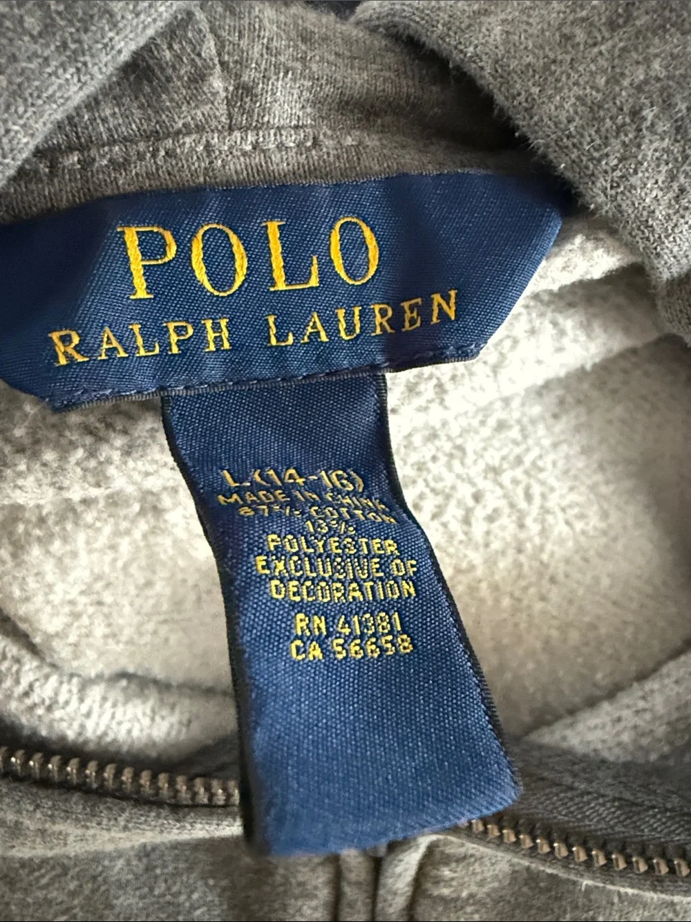 Ralph Lauren Gray Full-Zip Hooded Sweatshirt with Polo Logo